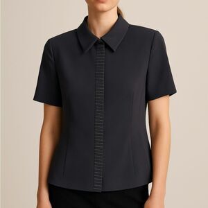 AKRIS Navy Blue Short Sleeve Wool Blazer